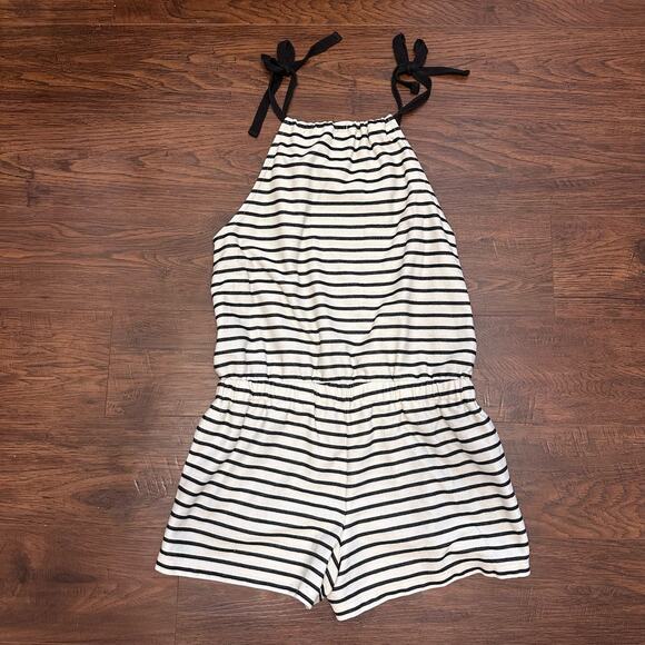 Madewell Cream/Black Short Romper WMNS S Adjustable Straps Stretchy One Piece - Picture 3 of 6